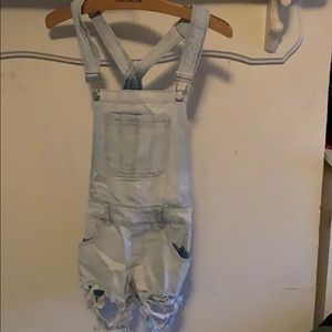 Denim overall shorts